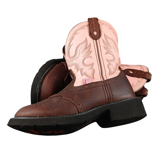 Justin Gypsy Brown Leather Pink Western Cowboy Boots Size 6.5 B - Picture 1 of 8